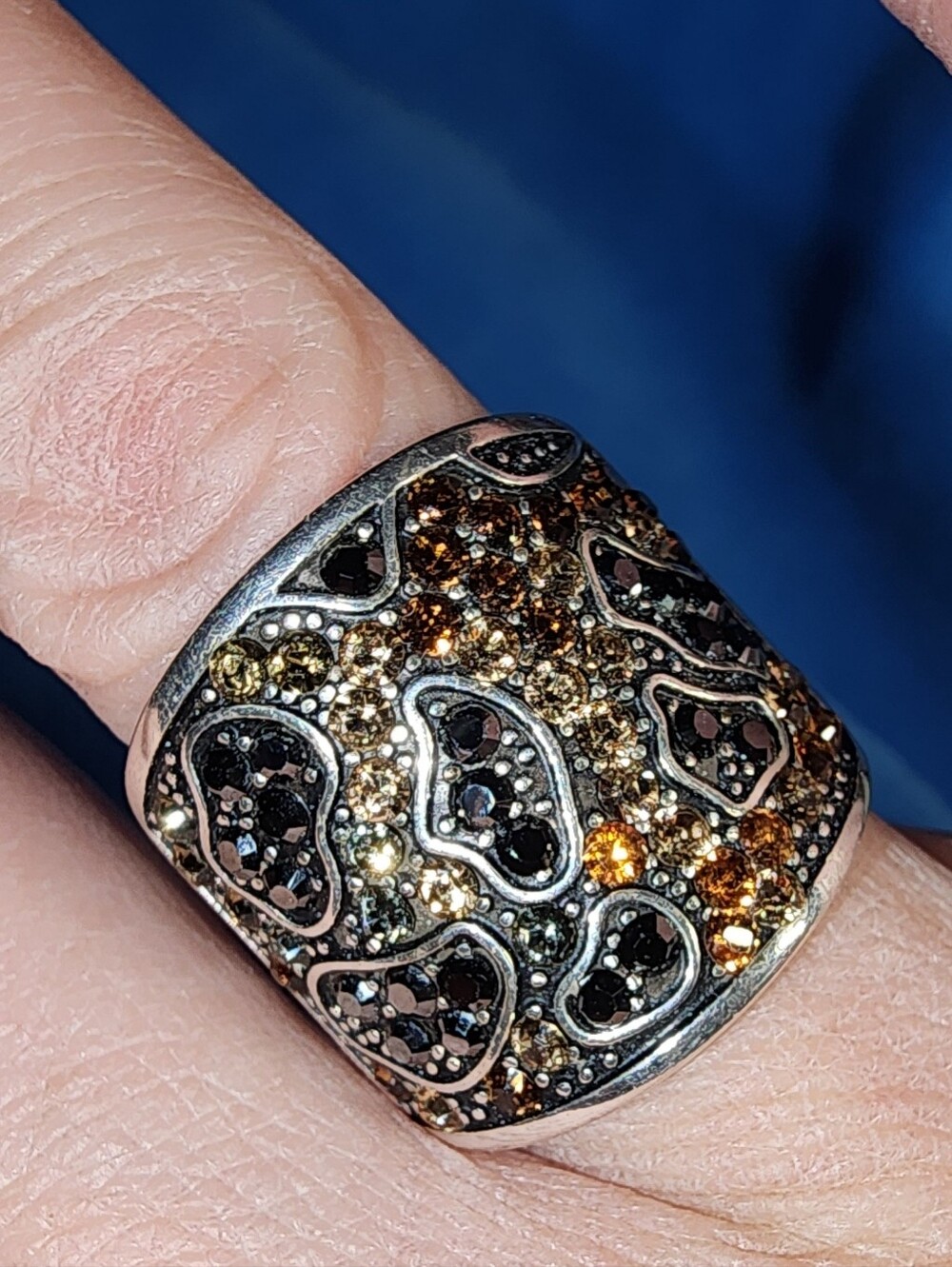 Brighton Vintage Sparkling Black and Gold Pave Statement Ring Size 7
